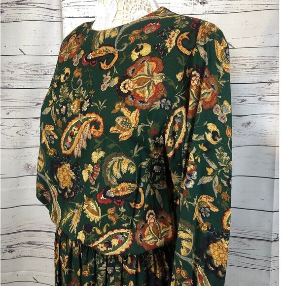 Vintage 70's Alfred Dunner Green Paisley long skirt & matching top size 12 p - Picture 5 of 12